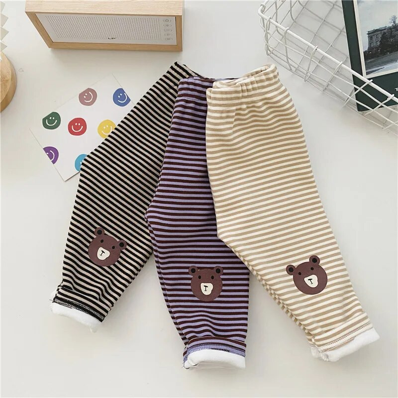 2023 Ins téli baba fiú nadrág csíkos rajzfilm bársony alsó csecsemő fiú nadrág Pamut meleg kisgyermek fiú felsőruházat nadrág