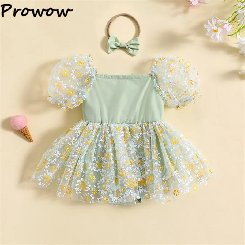 Prowow 0-24M Baby Girls nyári ruhák Daisy Romper Jumpsuit Újszülött hercegnő ruhák Body csecsemőknek
