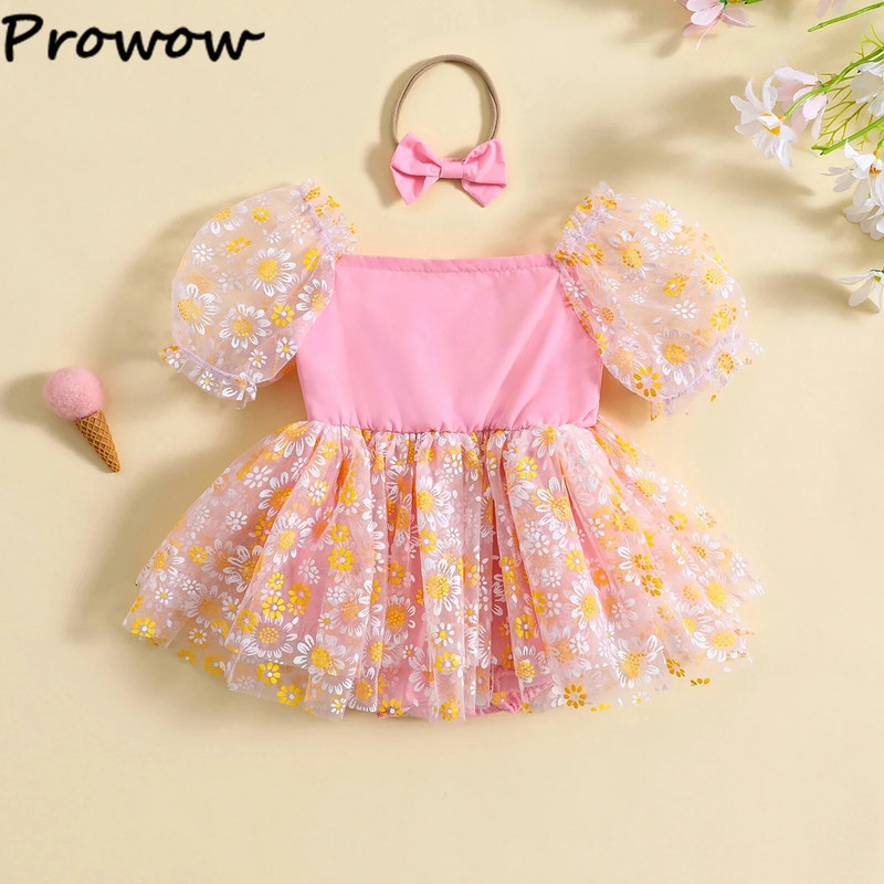 Prowow 0-24M Baby Girls nyári ruhák Daisy Romper Jumpsuit Újszülött hercegnő ruhák Body csecsemőknek