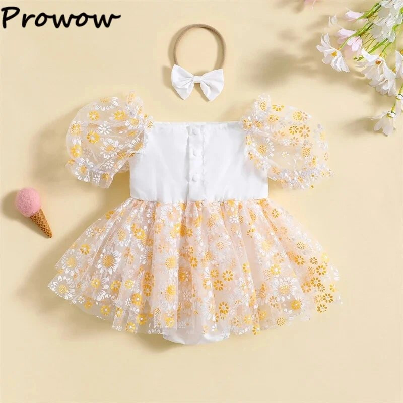 Prowow 0-24M Baby Girls nyári ruhák Daisy Romper Jumpsuit Újszülött hercegnő ruhák Body csecsemőknek