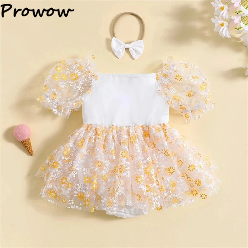 Prowow 0-24M Baby Girls nyári ruhák Daisy Romper Jumpsuit Újszülött hercegnő ruhák Body csecsemőknek