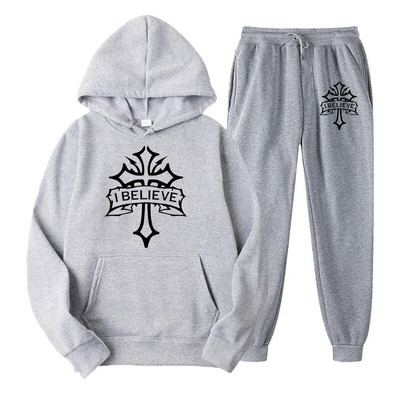 Ανδρική αθλητική φόρμα Αθλητικά I Believe Cross Print Hoodies + Σετ Φούτερ Φούτερ Streetwear πουλόβερ Μπλούζες Παντελόνι Ανδρικό αθλητικό κοστούμι