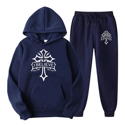 Ανδρική αθλητική φόρμα Αθλητικά I Believe Cross Print Hoodies + Σετ Φούτερ Φούτερ Streetwear πουλόβερ Μπλούζες Παντελόνι Ανδρικό αθλητικό κοστούμι