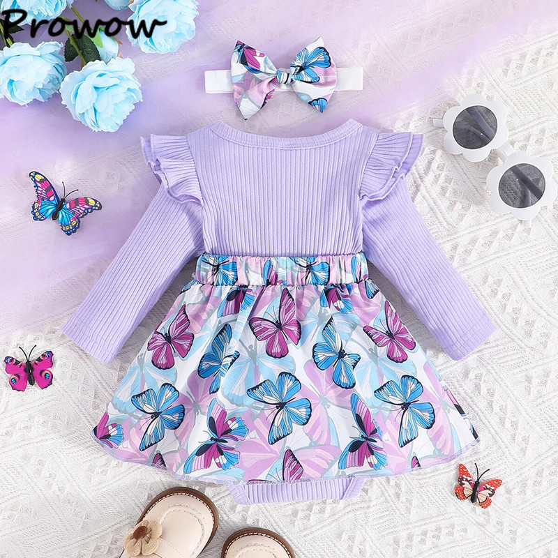 Prowow 0-18M őszi téli babaruhák lányoknak, hosszú ujjú, lila pillangós nadrágos body ruha újszülötteknek jumpsuit
