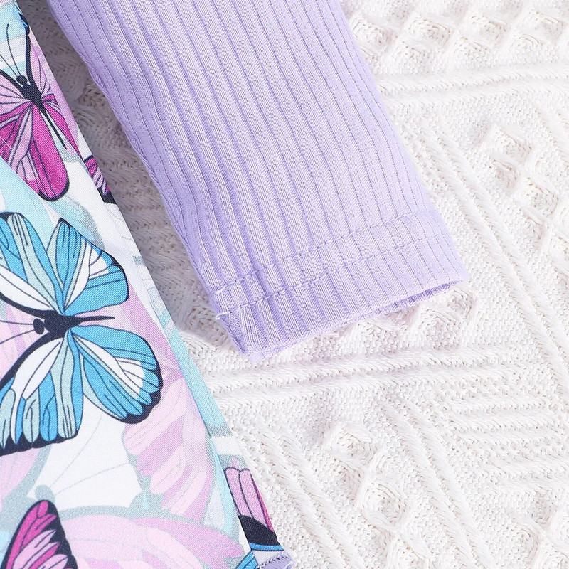 Prowow 0-18M őszi téli babaruhák lányoknak, hosszú ujjú, lila pillangós nadrágos body ruha újszülötteknek jumpsuit