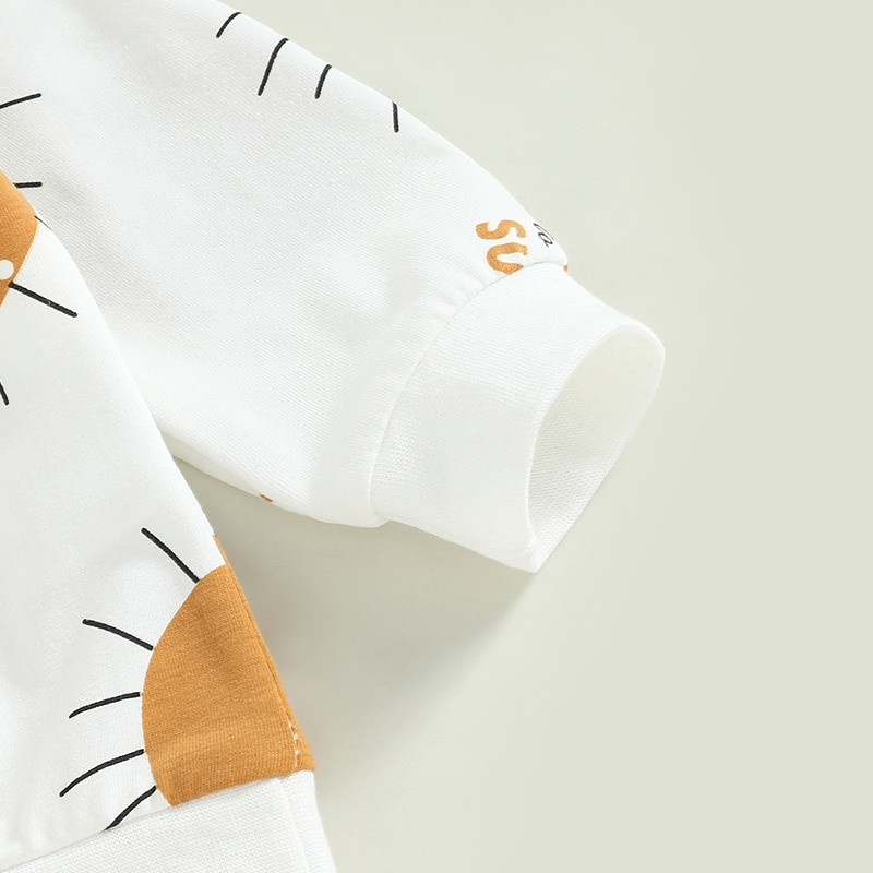 0-24M újszülött kislány fiú 2 db tavaszi ruhák, hosszú ujjú napfénymintás pulóver és zsebnadrág szett