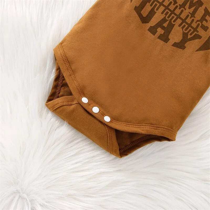 Baby Boys Girls Fall Football Game Outfit Letter Crewneck hosszú ujjú pulóver Romper Rugby Print húzózsinóros nadrág szettek