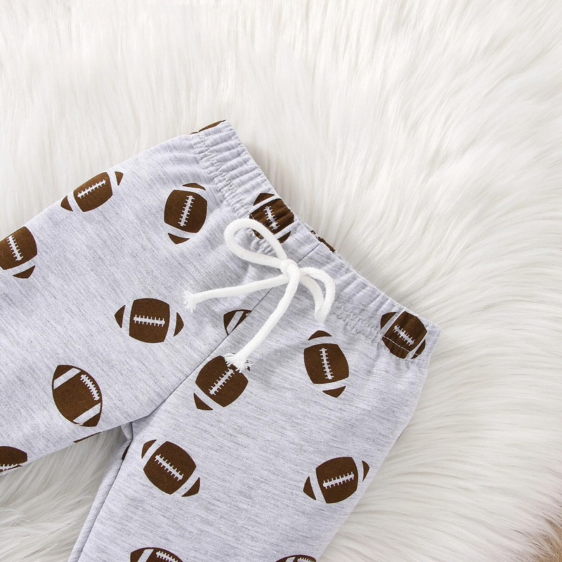 Baby Boys Girls Fall Football Game Outfit Letter Crewneck hosszú ujjú pulóver Romper Rugby Print húzózsinóros nadrág szettek