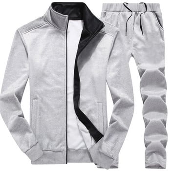 Подходящ комплект за мъже Анцуг Яке с пълен цип Палто Горнища Спортни спортни панталони Комплект от две части Риза с дълъг ръкав и V-образно деколте Палто