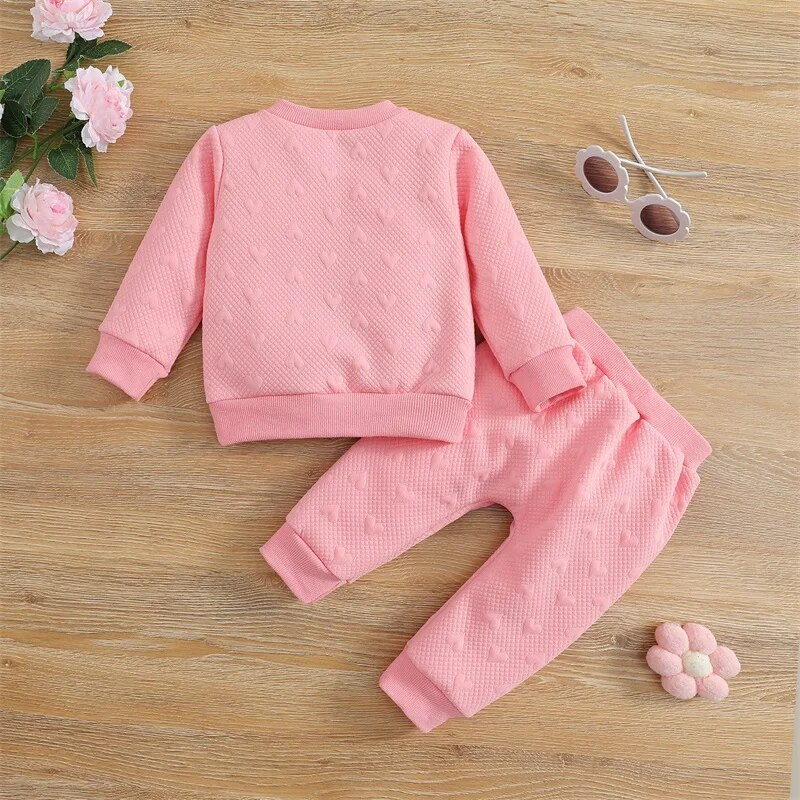 2db őszi kisfiús lányruha kisgyermekek steppelt szív hosszú ujjú, kerek galléros felsők vállgombbal + hosszú nadrág