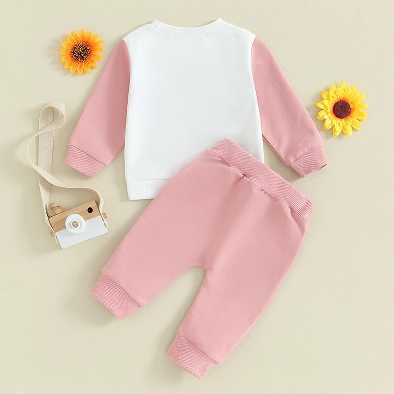 Kisgyermek lányoknak 2 részes ruházat, betűmintás hosszú ujjú pulóver és elasztikus nadrág szett, baba aranyos őszi ruhák