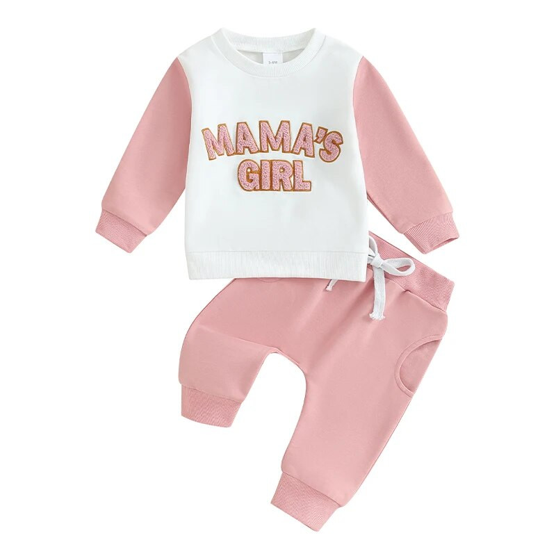 Kisgyermek lányoknak 2 részes ruházat, betűmintás hosszú ujjú pulóver és elasztikus nadrág szett, baba aranyos őszi ruhák