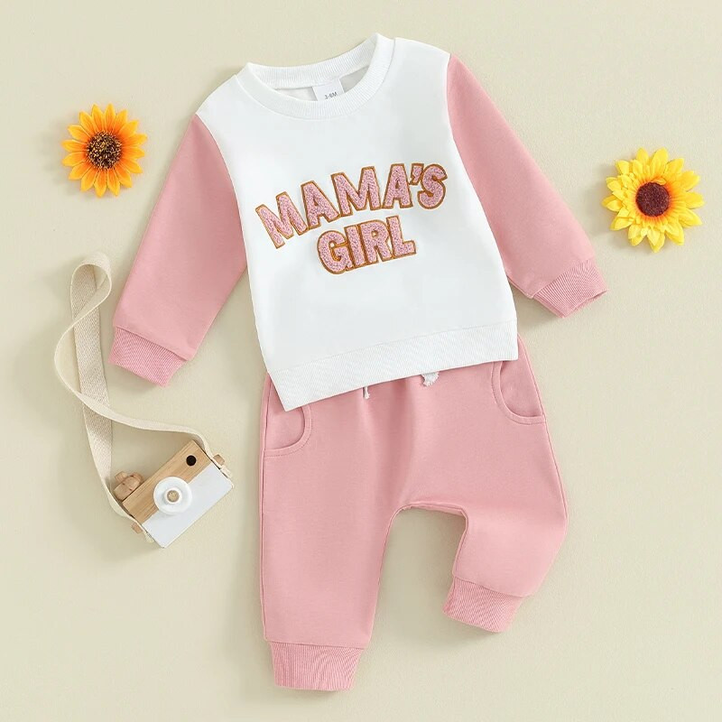 Kisgyermek lányoknak 2 részes ruházat, betűmintás hosszú ujjú pulóver és elasztikus nadrág szett, baba aranyos őszi ruhák
