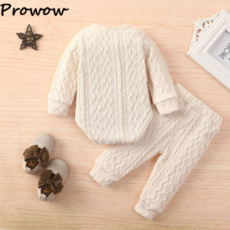 Prowow 0-24M Baby Drēbes Ziemas Zēnu Meiteņu Komplekts Twist Fabric Trikotāžas Romperi un Bikses 2gb Uzvalks Jaundzimušo Bērnu Apģērbs Apģērbs