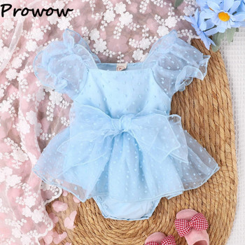 Prowow 0-18M Baby Girls Princess Dress Puffy Mesh Bowknot Bodysuit for Newborns Бебешки комбинезон Дрехи за рожден ден за момичета