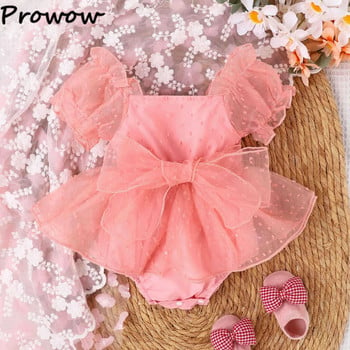 Prowow 0-18M Baby Girls Princess Dress Puffy Mesh Bowknot Bodysuit for Newborns Бебешки комбинезон Дрехи за рожден ден за момичета