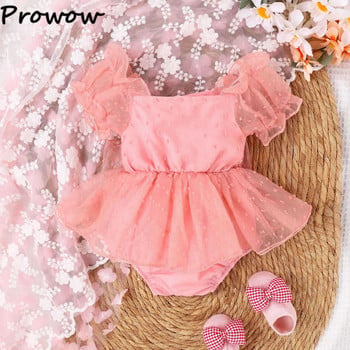 Prowow 0-18M Baby Girls Princess Dress Puffy Mesh Bowknot Bodysuit for Newborns Бебешки комбинезон Дрехи за рожден ден за момичета