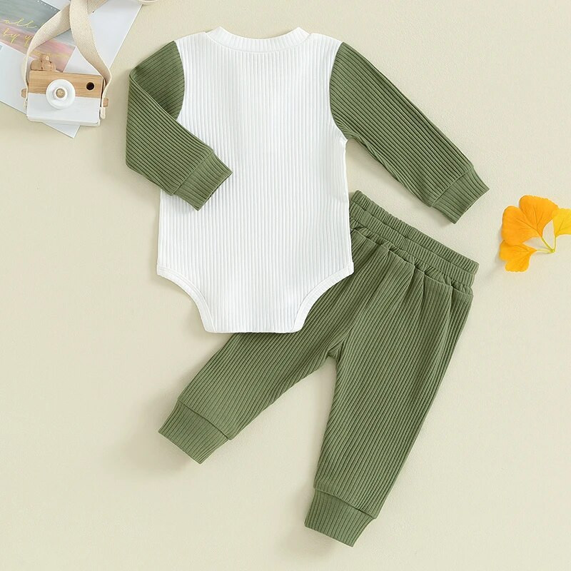 Kislányok fiúk őszi ruhák bordás gombok kontraszt színű hosszú ujjú nadrág hosszú nadrág 2 db ruha szett