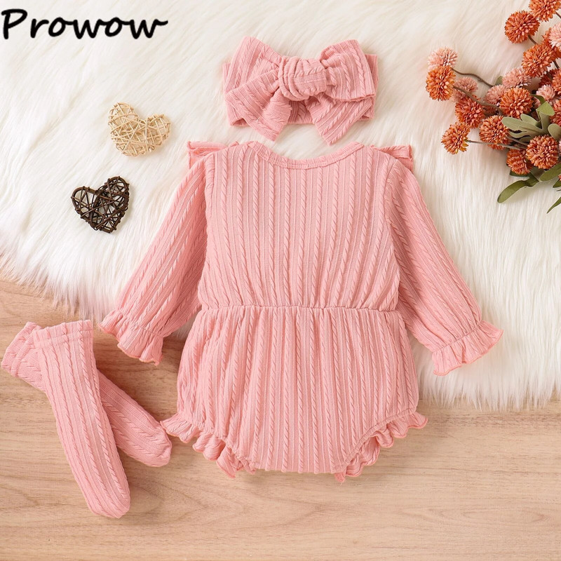 Prowow 0-12M őszi téli babaruhák hosszú ujjú kötött nadrág lábujjjal Bowkot Body újszülötteknek egyrészes