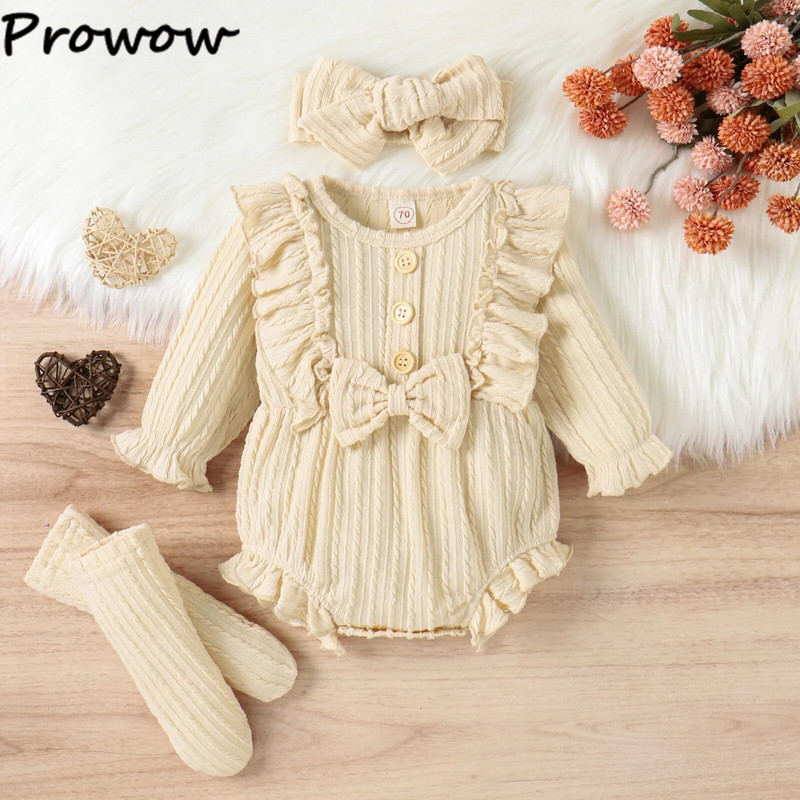 Prowow 0-12M őszi téli babaruhák hosszú ujjú kötött nadrág lábujjjal Bowkot Body újszülötteknek egyrészes