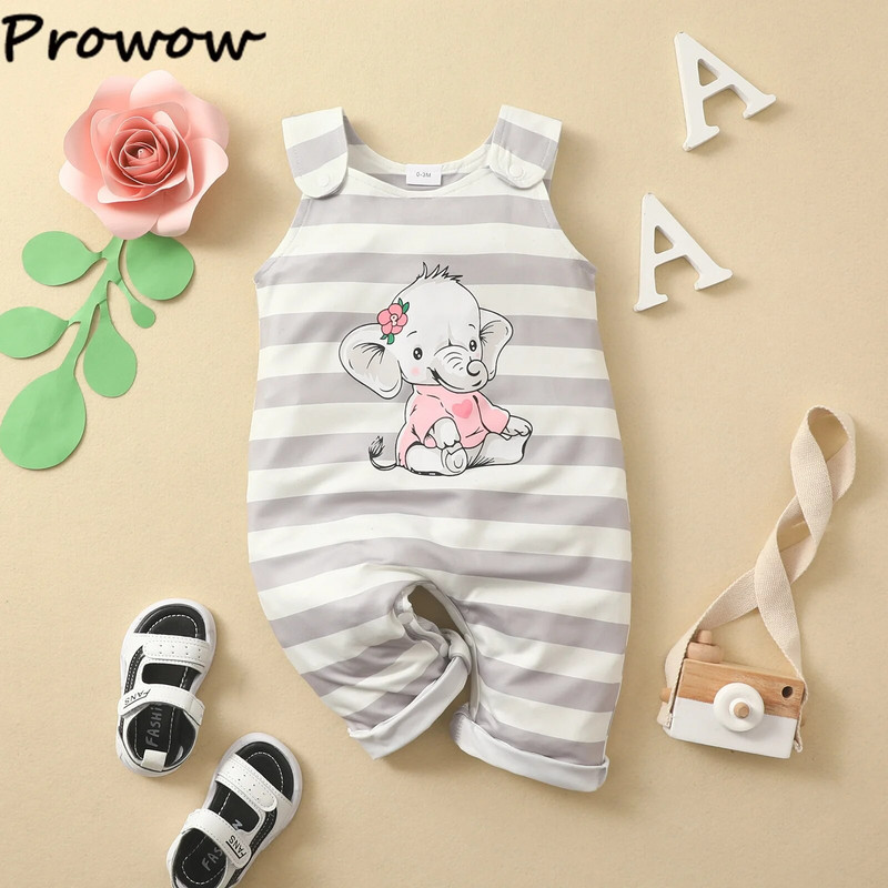 Prowow 0-18M Nyári babaruhák Fiúk Lányok Nyaraló Ujjatlan Rajzfilm Aranyos Elefánt Body Csecsemőknek Gyerekruházat