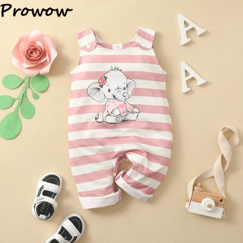Prowow 0-18M Nyári babaruhák Fiúk Lányok Nyaraló Ujjatlan Rajzfilm Aranyos Elefánt Body Csecsemőknek Gyerekruházat