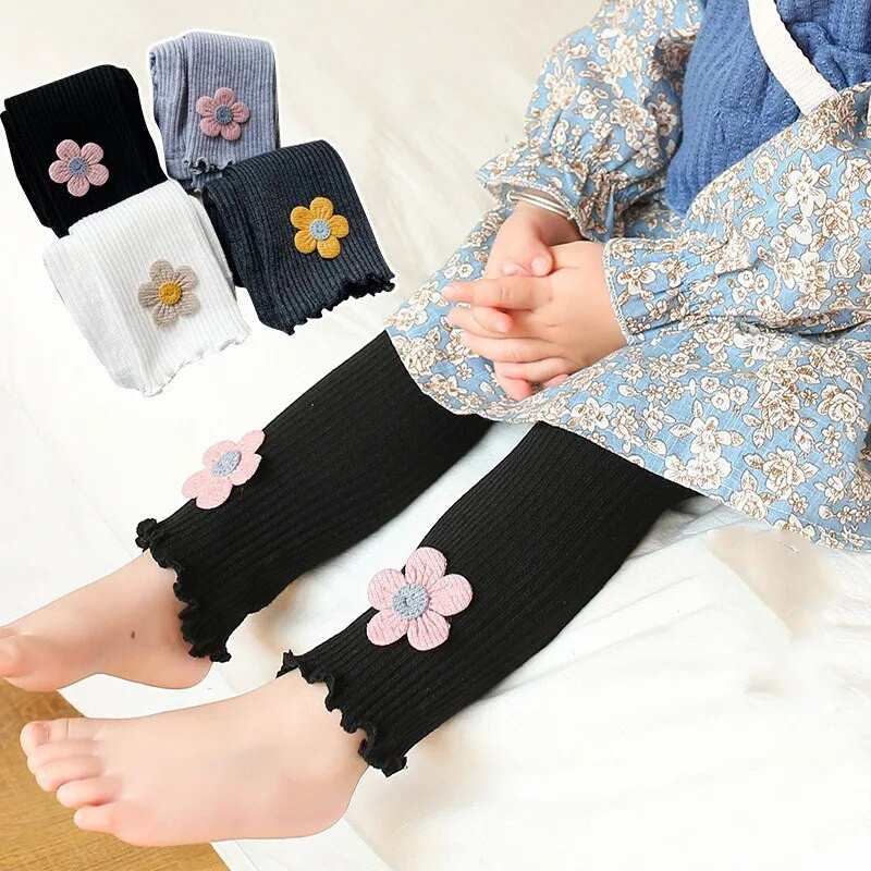 Baby Girl Leggings Őszi nadrág Baba Harisnya Gyerek Tipegő Nadrág Virág Pamut Kötő Nadrág gyerekeknek Csecsemő Legging Tavaszi