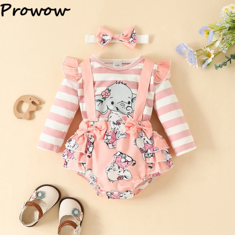 Prowow 0-18M őszi kislány ruhák elefántruhák hosszú ujjú rajzfilmes pólók és nadrágtartós bodyk, babakészletek lányoknak