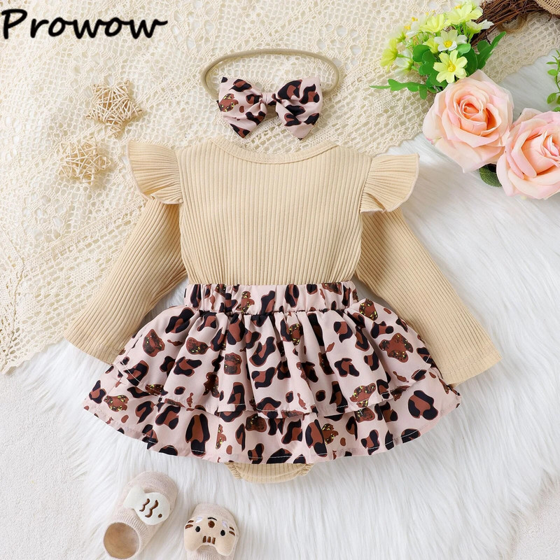 Prowow 0-24M újszülött baba lány ruhák ősz tél hosszú ujjú levél virágos pólós ruha csecsemők body újszülötteknek