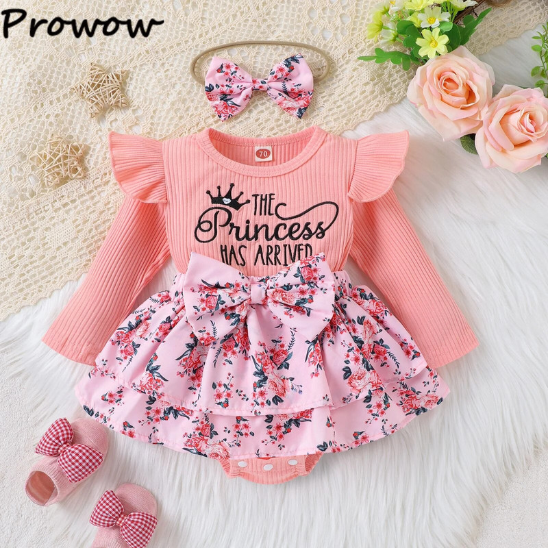 Prowow 0-24M újszülött baba lány ruhák ősz tél hosszú ujjú levél virágos pólós ruha csecsemők body újszülötteknek