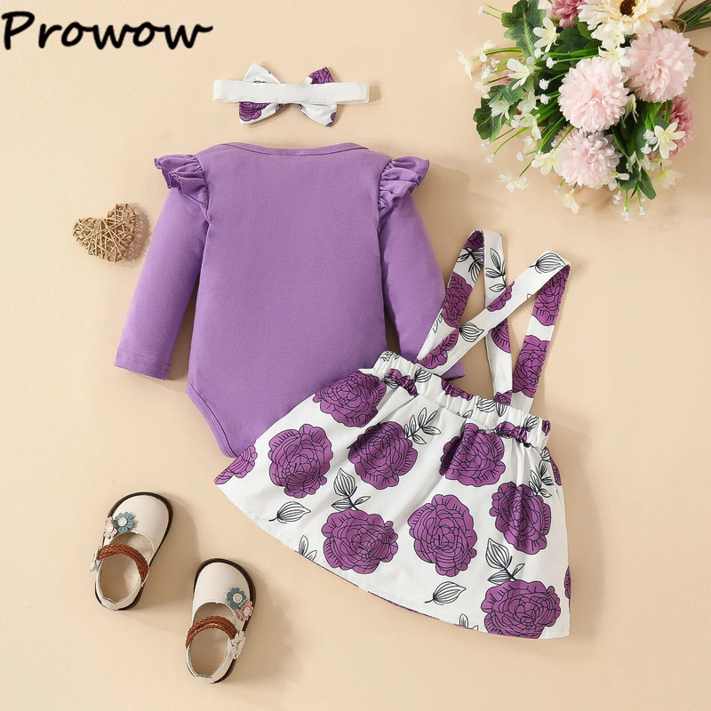Prowow 0-18M őszi téli babaruhák szett betűs Body és virágos függőszoknya 3db ruha újszülött lányoknak baba