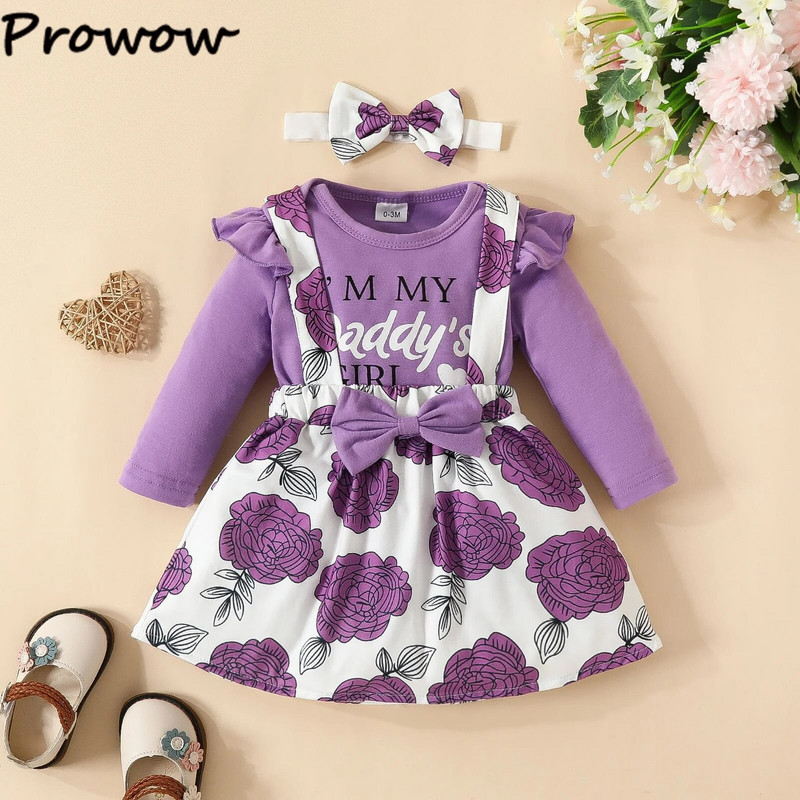 Prowow 0-18M őszi téli babaruhák szett betűs Body és virágos függőszoknya 3db ruha újszülött lányoknak baba