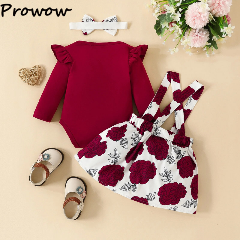 Prowow 0-18M őszi téli babaruhák szett betűs Body és virágos függőszoknya 3db ruha újszülött lányoknak baba