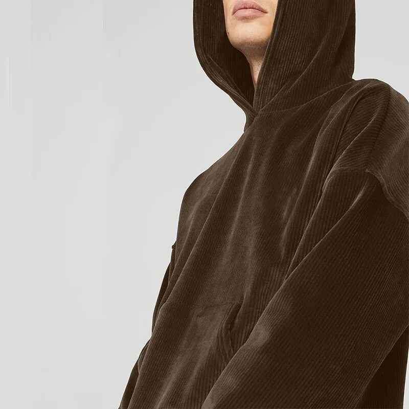 Téli plüss vastag khaki barna öltöny arany bársony férfi ruházat egyszerű trend alkalmi sportkapu + nadrág bő változat