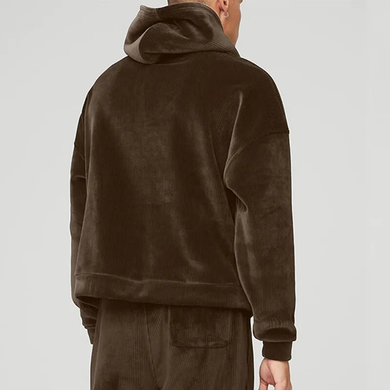 Téli plüss vastag khaki barna öltöny arany bársony férfi ruházat egyszerű trend alkalmi sportkapu + nadrág bő változat