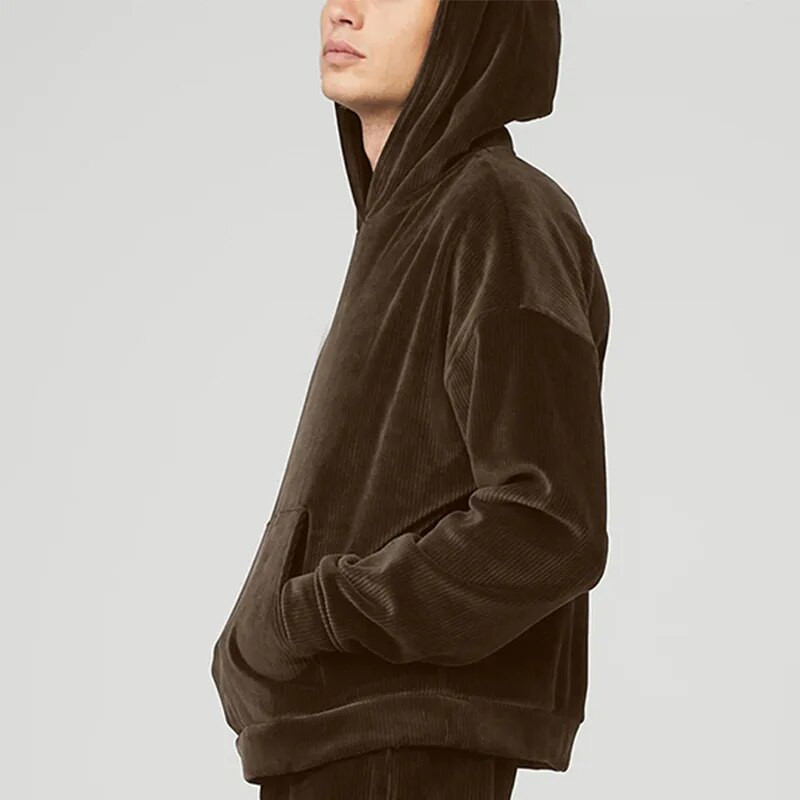 Téli plüss vastag khaki barna öltöny arany bársony férfi ruházat egyszerű trend alkalmi sportkapu + nadrág bő változat