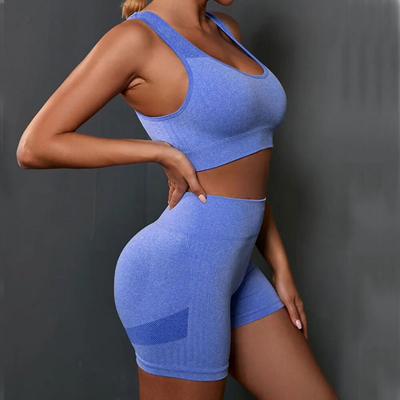 Zökkenőmentes Scrunch jóga szett női 2 db, kétrészes tornatermi szett Crop top melltartó rövidnadrág cipzáras sportruha Edzőruha Fitness viselet Ruhák