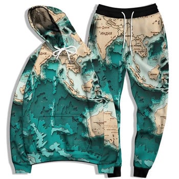 Παγκόσμιος χάρτης Τρισδιάστατο σετ με κουκούλα και αθλητικά παντελόνια ανδρικά γυναικεία Φαρδιά υπερμεγέθη αθλητικά ρούχα Μακρυμάνικα αθλητικές φόρμες με κουκούλα Jogger