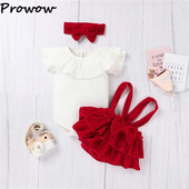 Prowow 0-12M Baby Girl Summer Romper Set Off Shoulder Romper+Red Velvet Bodysuit+Headband 3τμχ Σετ Νεογέννητα Κορίτσια