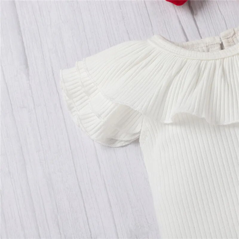 Prowow 0-12M kislány nyári ruha szett váll nadrág+piros bársony body+fejpánt 3db újszülött ruházat lányoknak