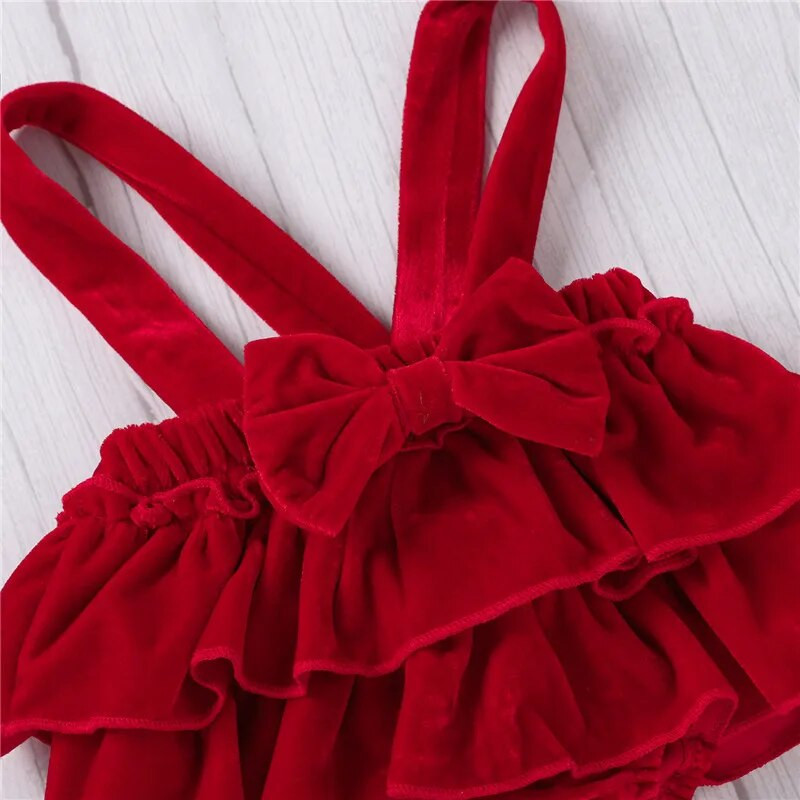 Prowow 0-12M kislány nyári ruha szett váll nadrág+piros bársony body+fejpánt 3db újszülött ruházat lányoknak