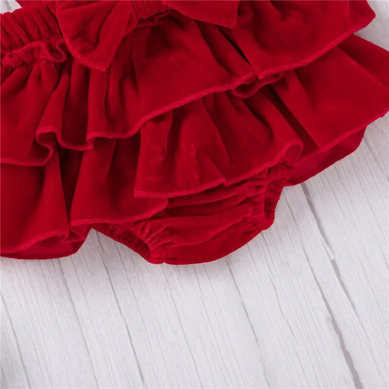 Prowow 0-12M kislány nyári ruha szett váll nadrág+piros bársony body+fejpánt 3db újszülött ruházat lányoknak