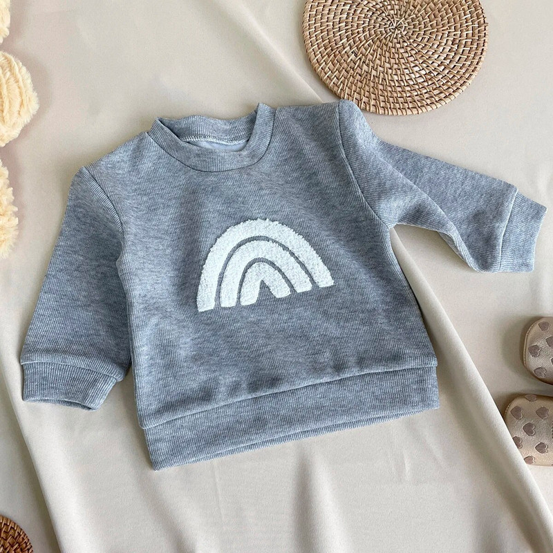 2023. Őszi Gyerekek Baba Lányok Fiúk Teljes ujjú szivárvány felső pulóver + nadrágok Tipegő Csecsemők Gyerekek Divatos ruhakészlet 2db 0-5Y
