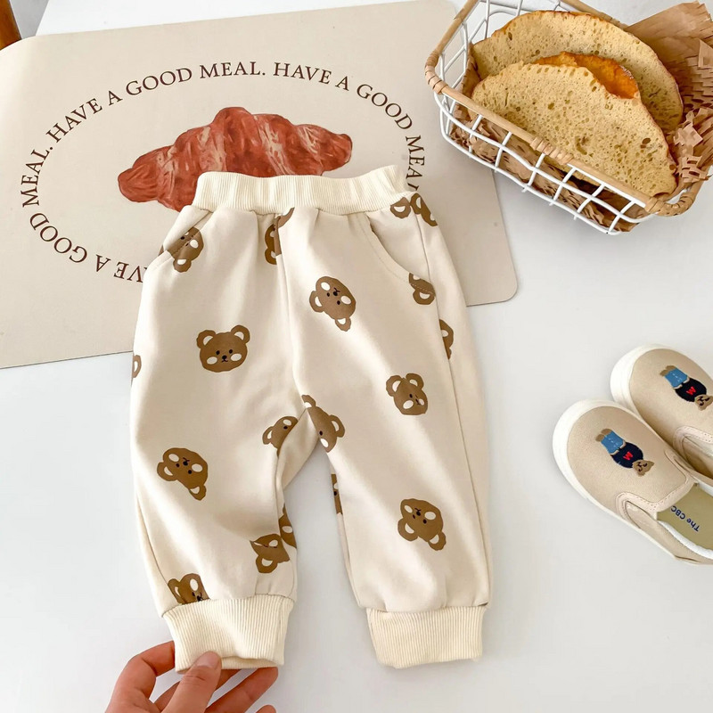 2023 őszi csecsemő baba lányok fiúk teljes ujjú karikatúra medve felső pulóverek+hárem nadrág tipegő gyerek ruha szett 2db 0-3Y