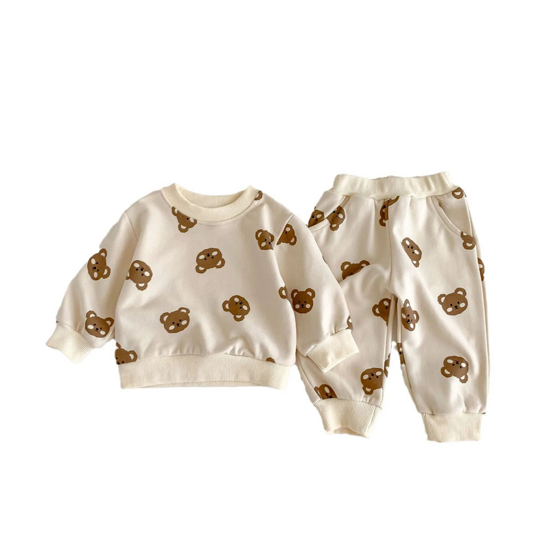 2023 őszi csecsemő baba lányok fiúk teljes ujjú karikatúra medve felső pulóverek+hárem nadrág tipegő gyerek ruha szett 2db 0-3Y