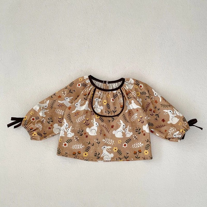 Aranyos hangulatos 2023-as őszi csecsemő újszülött body-szett - nyúlmintás hosszú ujjú felső + egyszínű nadrágsapka gyerekeknek kislányoknak