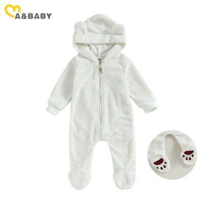 ma&baby 0-12M újszülött csecsemő kisfiú lány jumpsuit meleg plüss aranyos medve nadrág őszi tavaszi téli ruházat