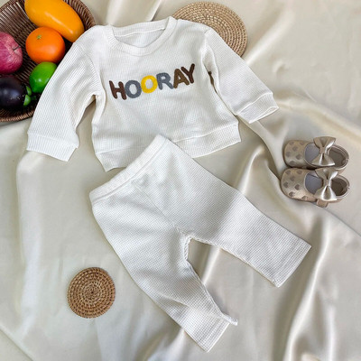2023 Autumn New In Kids Baby Boys Waffles Ολόσωμο γράμμα Φούτερ + Παντελόνι Παιδικό Σετ Παιδικών Ρούχων 2 τμχ 0-5Y