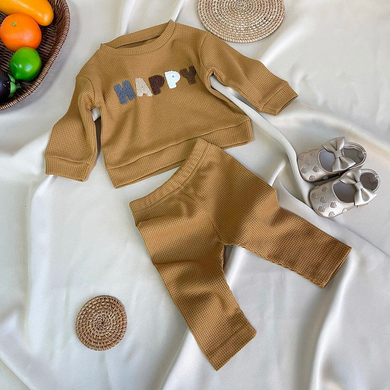 2023. őszi újdonság gyerekeknek, kisfiúknak, gofri, teljes ujjú, betűs felső pulóver + nadrág tipegő gyerekruha szett 2 db 0-5Y