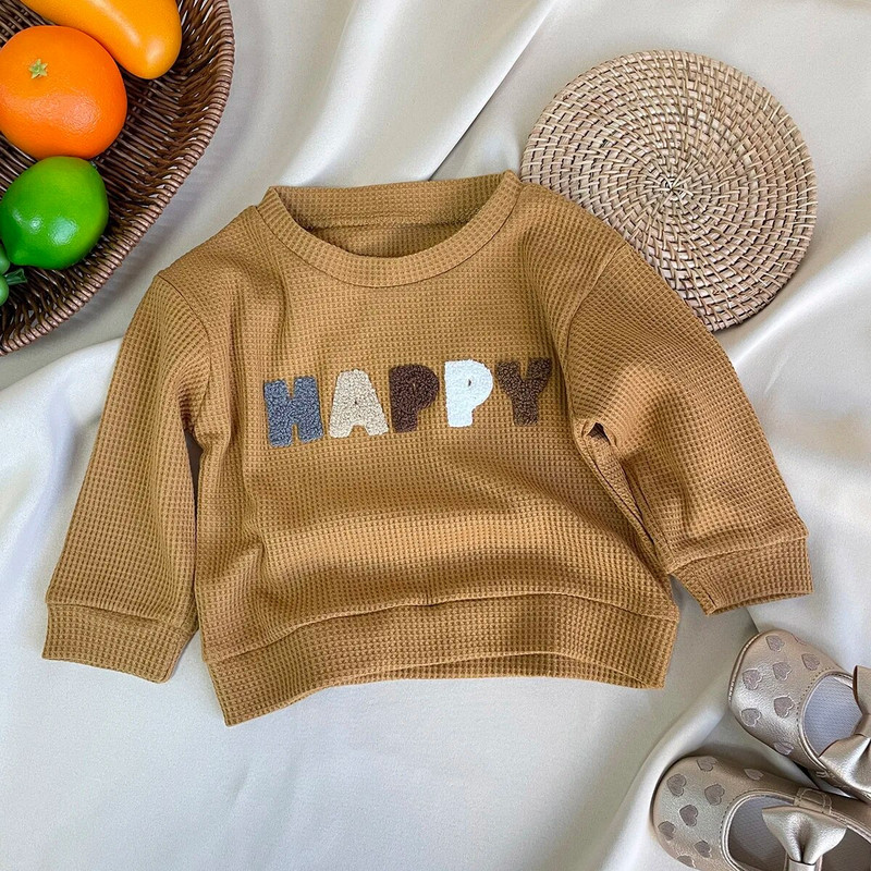 2023. őszi újdonság gyerekeknek, kisfiúknak, gofri, teljes ujjú, betűs felső pulóver + nadrág tipegő gyerekruha szett 2 db 0-5Y